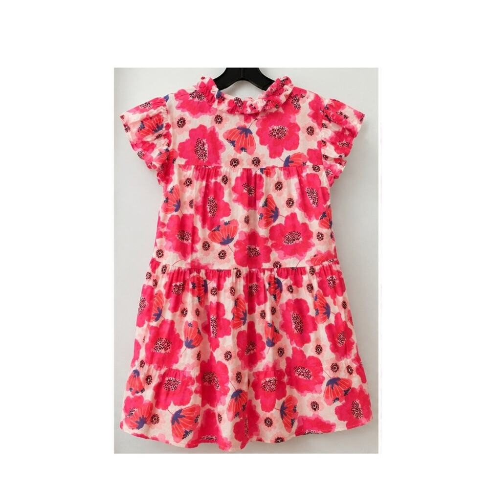 Jodifl Pink Floral Tiered Babydoll Tunic Top Small Ruffle Split V Neck